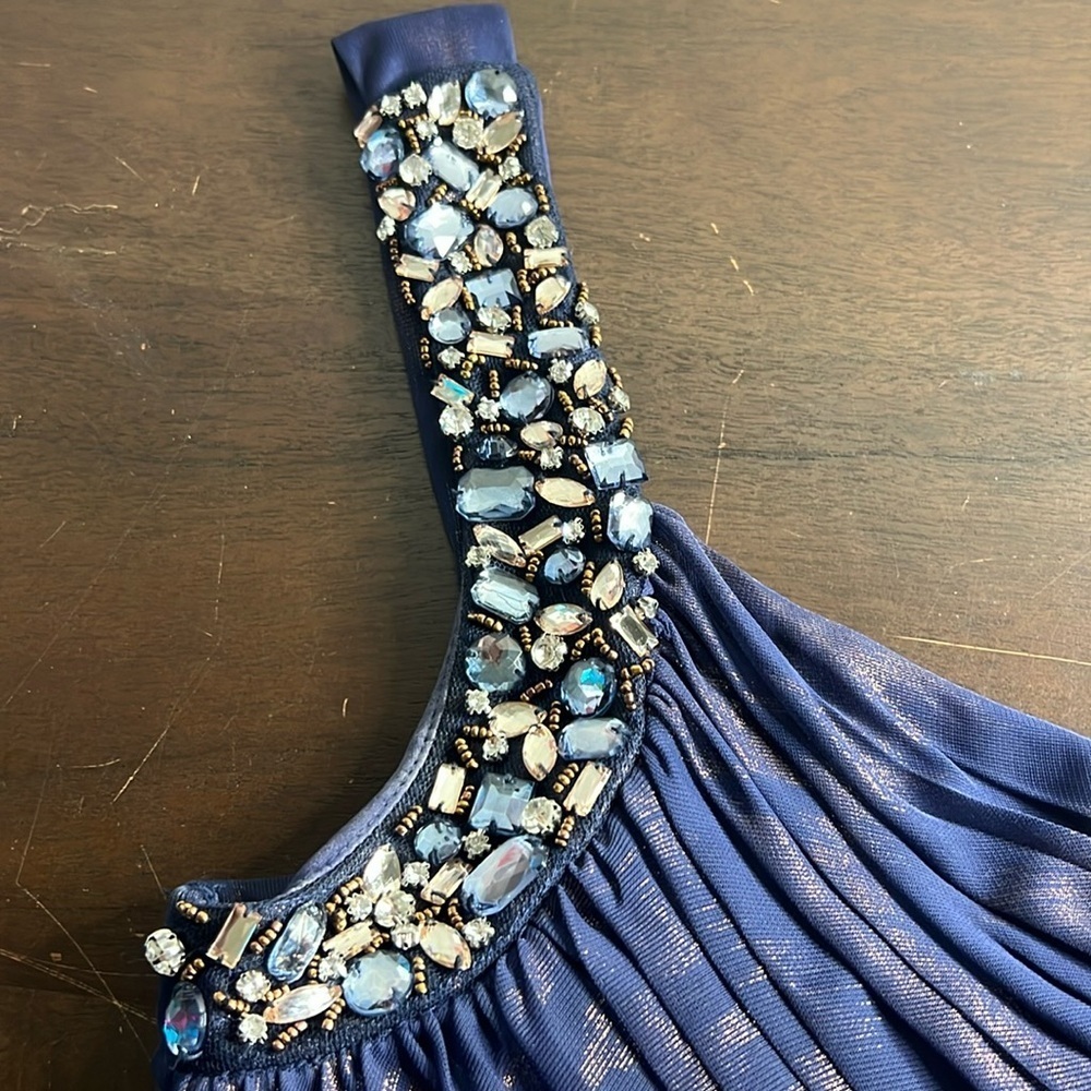 City Triangles Blue and Gold One Shoulder Evening Maxi Gown - Picture 4 of 11